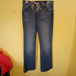 No Boundaries Blue Boot Cut Jeans with Lace-Up Detail